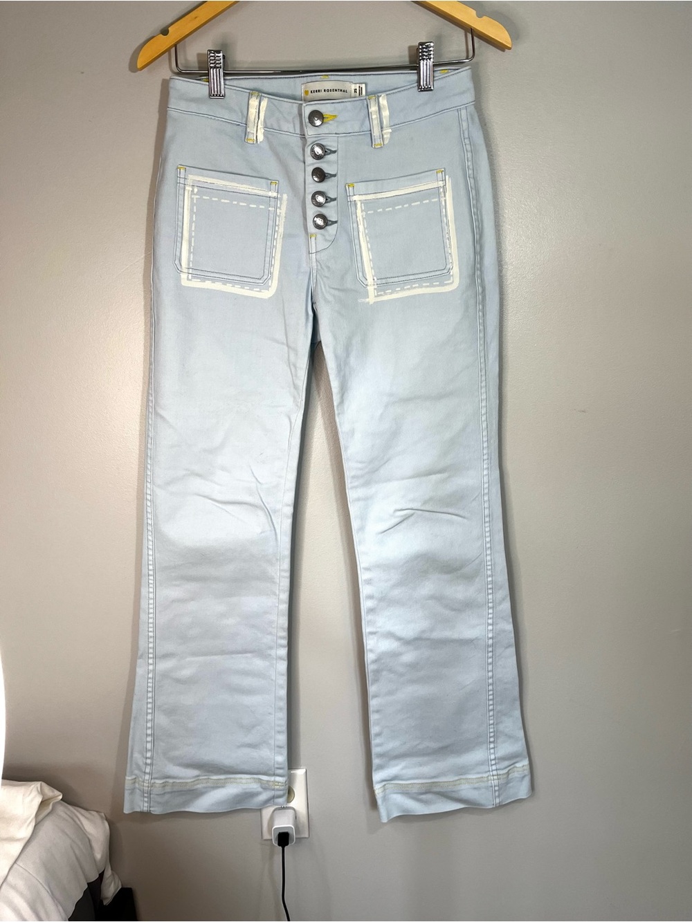 Kerri Rosenthal Light Blue Women’s Jeans Button Fly Paint Detail 25